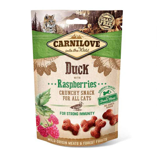 Snacks crunchies de pato con frambuesa para gatos - Carnilove