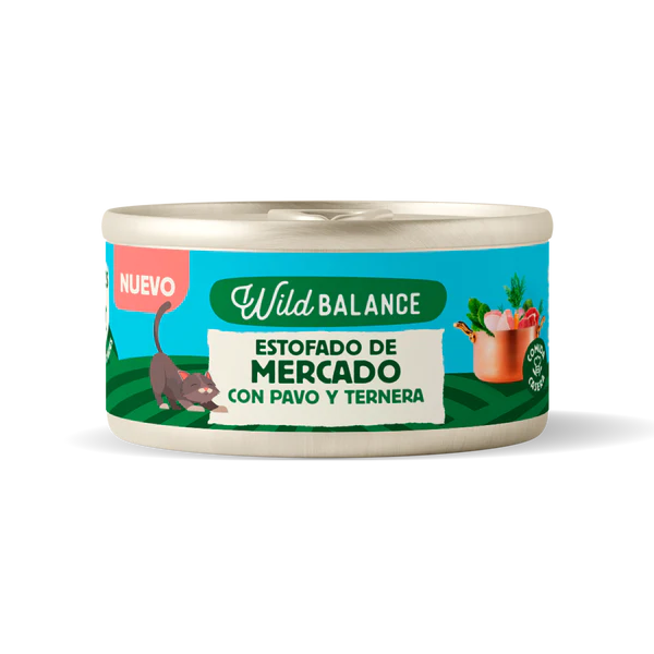 Lata de estofado de mercado con pollo, ternera, cerdo y pavo - Wild Balances