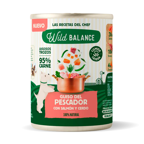 Lata de Guiso de pescador con salmón y cerdo para perros - Wild Balance